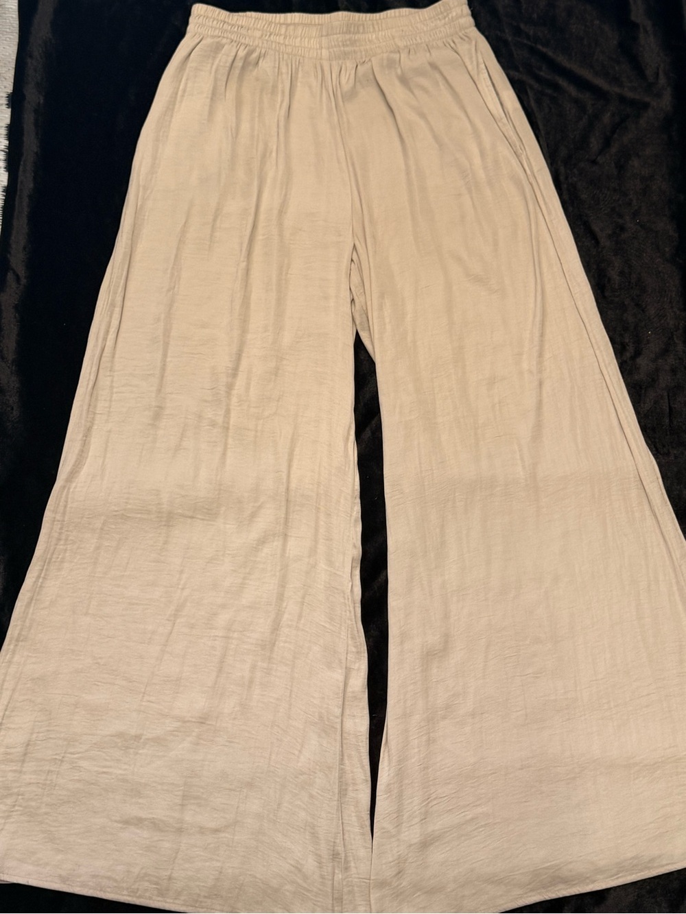 Zara Beige Elastic Waist Wide-Leg Pants